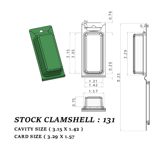 131 ( 3 1/4" x 1 7/16" x 1") -Stock Clamshell