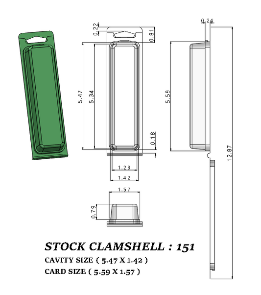151 ( 5 1/4" x 1 3/8" x 1 1/8") -Stock Clamshell