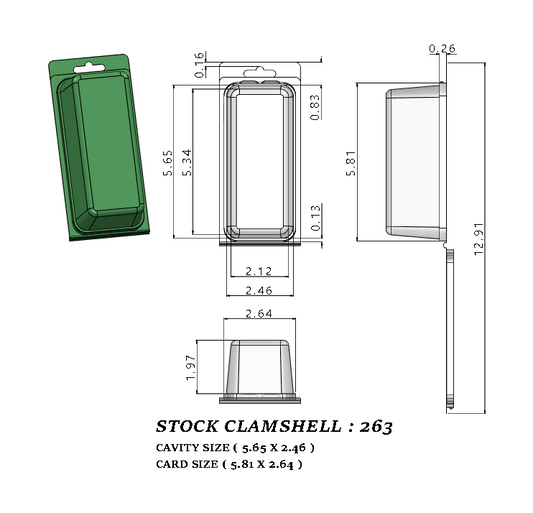 263 ( 5 3/8" x 2 1/4" x 2 3/8") -Stock Clamshell