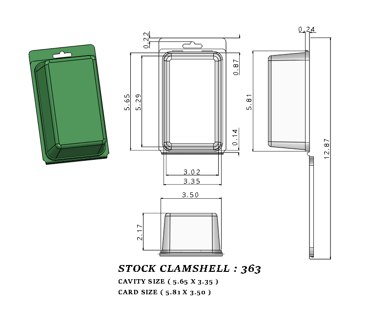 363 ( 6" x 3 1/2" x 2 1/2") -Stock Clamshell
