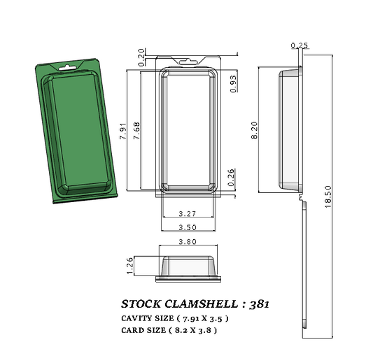 381 ( 7 1/2" x 3" x 1 1/4") -Stock Clamshell