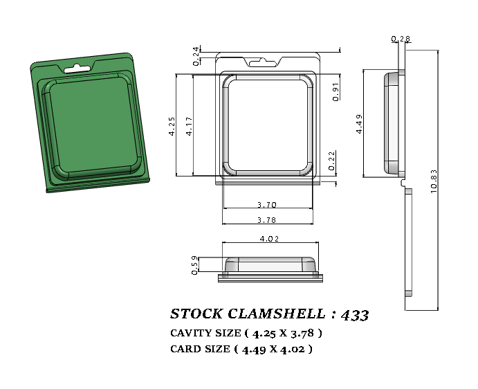 433 ( 4 1/4" x 3 7/8" x 5/8" ) -Stock Clamshell