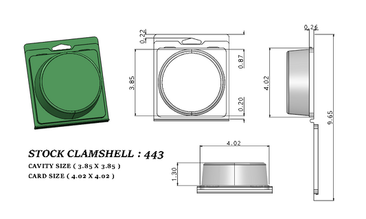 443 ( 3 1/2" Diameter x 1 1/4" deep ) -Stock Clamshell