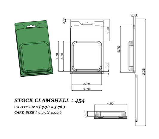454 ( 3 3/4" x 3 3/4" x 1/2" ) -Stock Clamshell