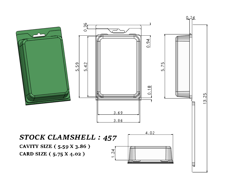 457 ( 5 5/8" x 3 7/8" x 1 1/4" ) old#553  -Stock Clamshell