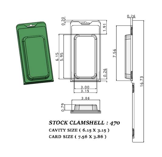 470 ( 6 1/8" x 3 1/2" x 1" ) -Stock Clamshell