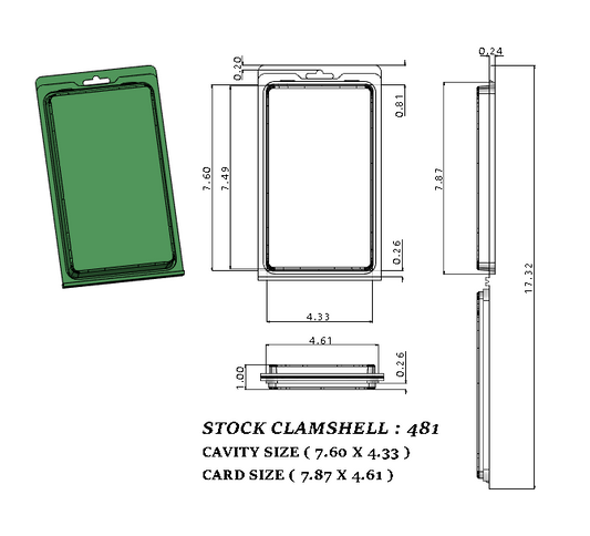 481 ( 7 1/2" x 4 1/4" x 1" ) -Stock Clamshell