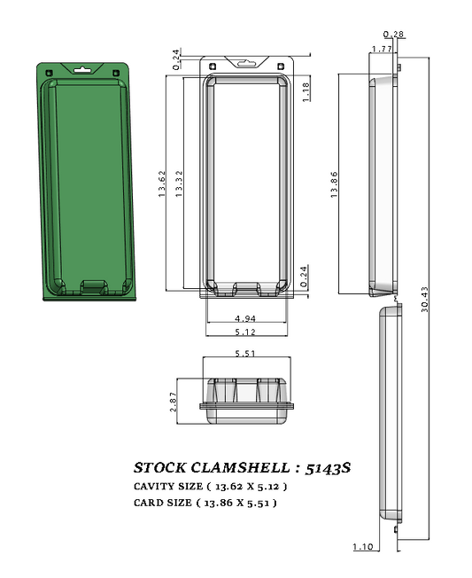 5143S ( 13 1/2" x 5 1/8" x 3" ) -Stock Clamshell