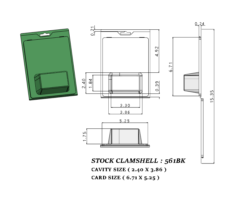 561BK (1 3/4" x  3" x 1 3/4" ) -Stock Clamshell