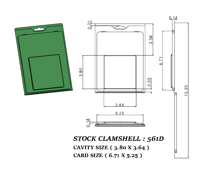 561D ( 4 3/4" x  4" x 1/8" ) -Stock Clamshell