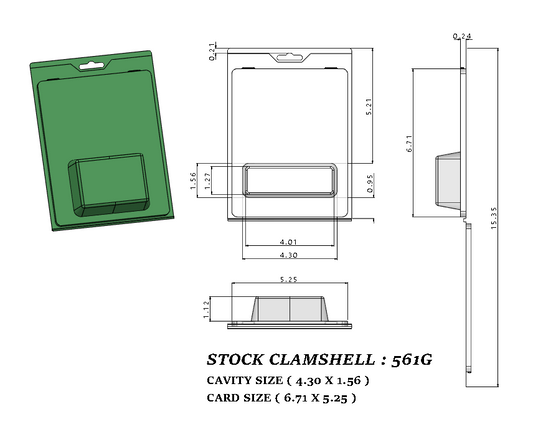 561G ( 1" x 3" x 1" ) -Stock Clamshell