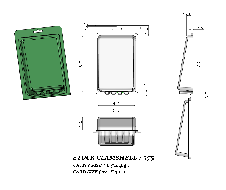 575S ( 6.65"L x 5"W x 2.5"deep ) -Stock Clamshell