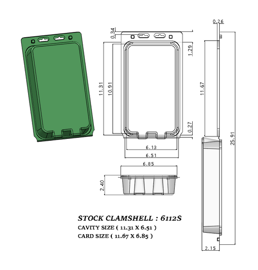 6112S ( 10 3/4" x 5 3/4" x 2 3/8" ) -Stock Clamshell