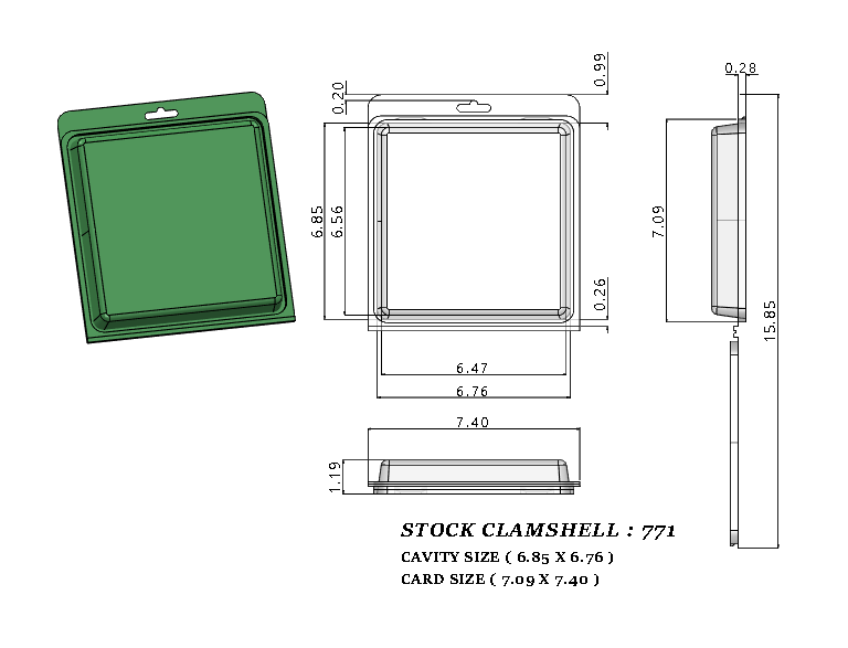 771 ( 7" x 6 7/8" x 1 1/4" ) -Stock Clamshell