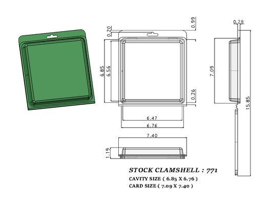 771 ( 7" x 6 7/8" x 1 1/4" ) -Stock Clamshell