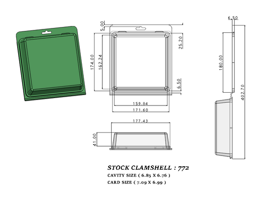 772 ( 7" x 6 7/8" x 1 3/4" ) -Stock Clamshell