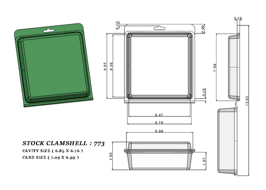773 ( 7" x 6 7/8" x 3" ) -Stock Clamshell