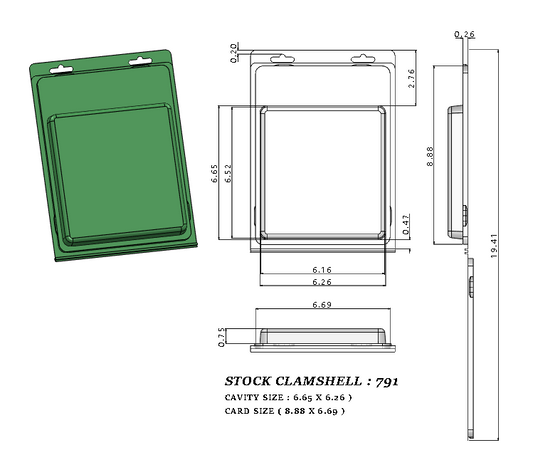 791 ( 6 5/8" x 6 1/4" x 1/2" ) -Stock Clamshell