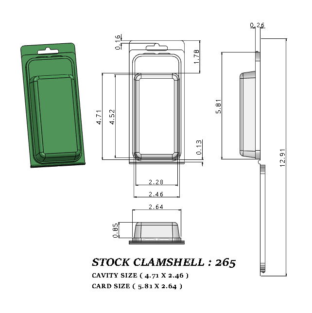 Fishing Bait Packaging  265   ( 2 1/4" x 4 3/4" x 1 1/4") - Stock Clamshell