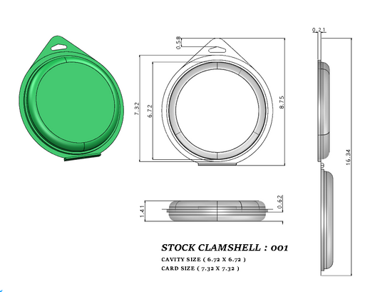 001 (6 3/4" diameter 1 5/8" deep) -Stock Clamshell