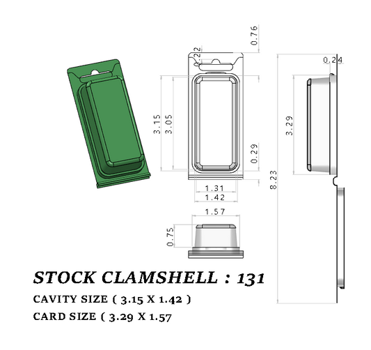 131 ( 1 7/16" x 3 1/4" x 1") -Stock Clamshell