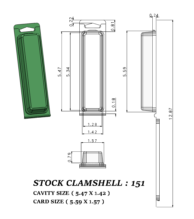 151 ( 1 3/8" x 5 1/4" x 1 1/8") -Stock Clamshell