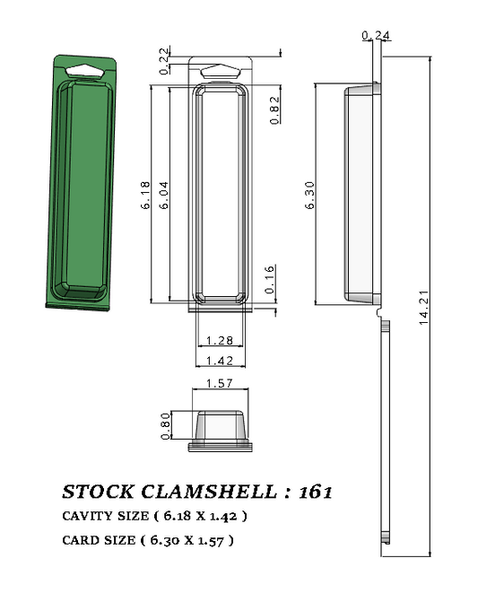 161 ( 1 3/8" x 6" x 1 1/8") -Stock Clamshell