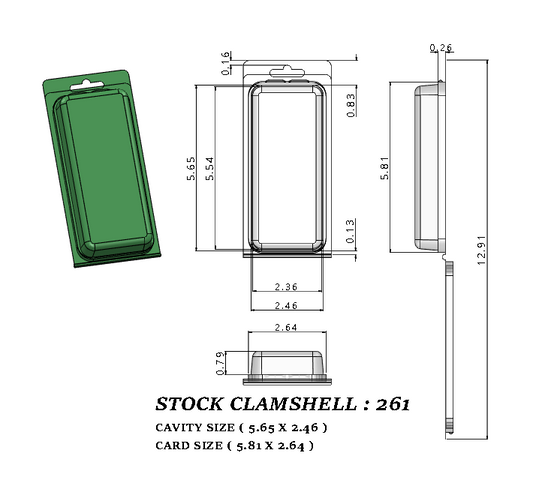 261   ( 2 1/2" x 5 5/8" x 1 1/4") -Stock Clamshell