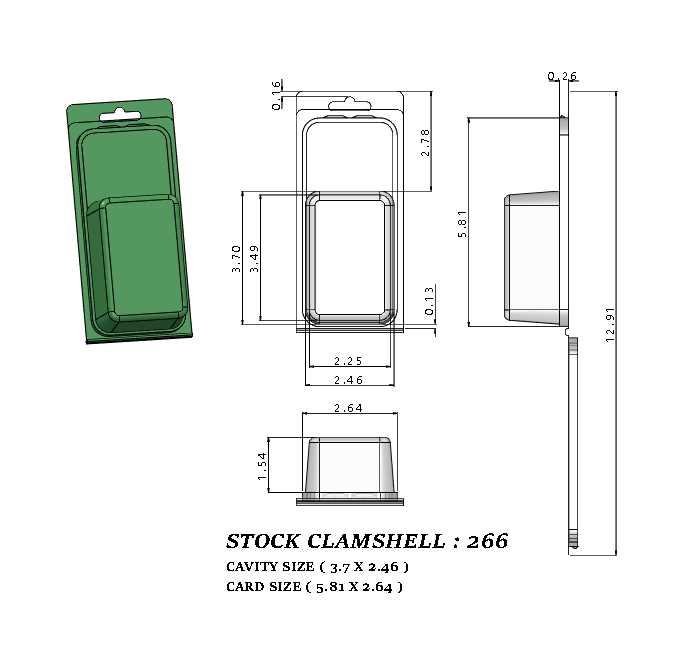 266 ( 2 1/4" x 3 1/2" x 1 1/2") -Stock Clamshell