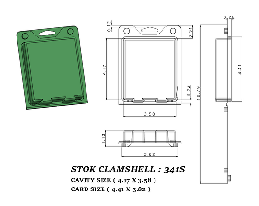 341S ( 3 1/2" x 4" x 1 1/4") -Stock Clamshell