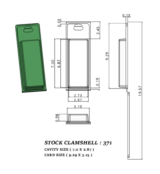 371 ( 2 7/8" x 7" x 1") -Stock Clamshell