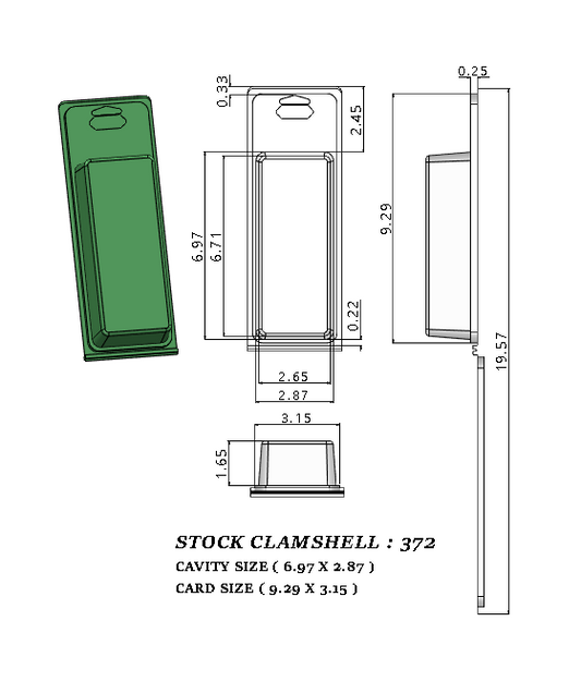 372 ( 2 7/8" x 7" x 1 5/8") -Stock Clamshell