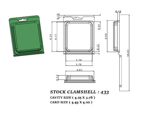 433 ( 3 7/8" x 4 1/4" x 5/8" ) -Stock Clamshell