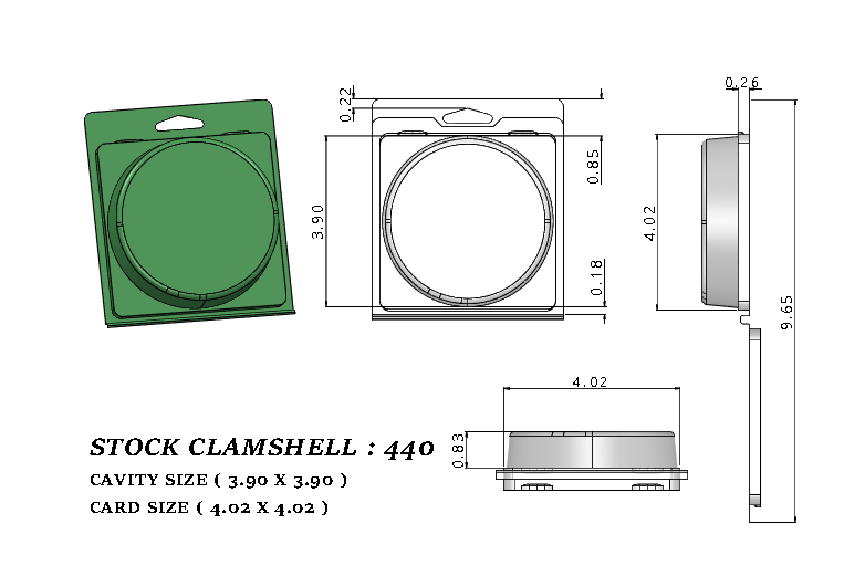 440 ( 3 1/2" Diameter x 13/16" deep) -Stock Clamshell