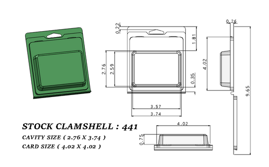 441 ( 3 1/2" x 2 5/8" x 3/4" ) -Stock Clamshell