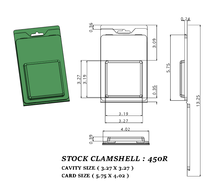 450R ( 3 1/8" x 3 1/8" x 3/8" ) -Stock Clamshell
