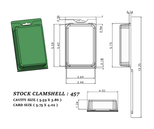 457 ( 5 5/8" x 3 7/8" x 1 1/4" ) old#553  -Stock Clamshell
