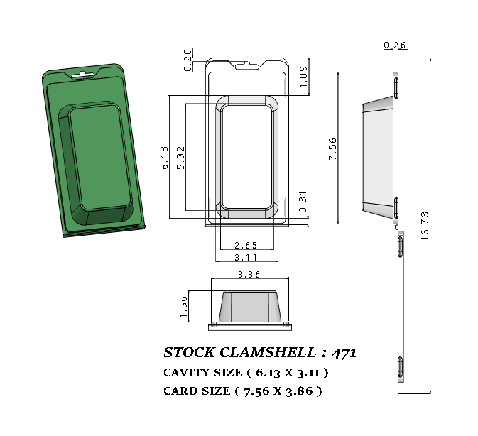 471 ( 3 1/2" x 6 1/8" x 1 1/2" )-Stock Clamshell