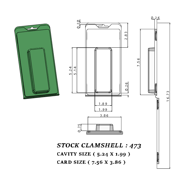 473 ( 2" x 5 1/4" x 3/4" ) -Stock Clamshell