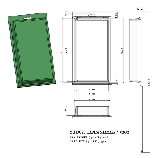 5101 ( 5 1/8" x 10 1/2" x 1 5/8" ) -Stock Clamshell