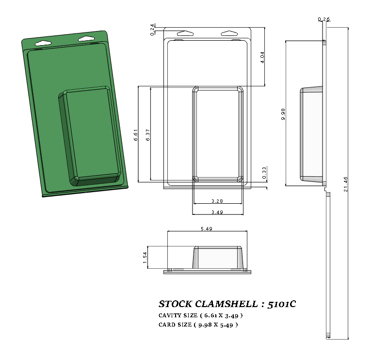 5101C ( 3 3/8" x 6 1/2" x 1 1/2" ) -Stock Clamshell