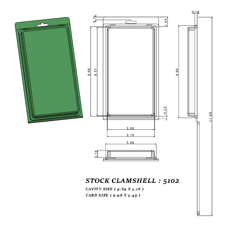 5102 ( 6" x 11.25" x 1" ) -Stock Clamshell