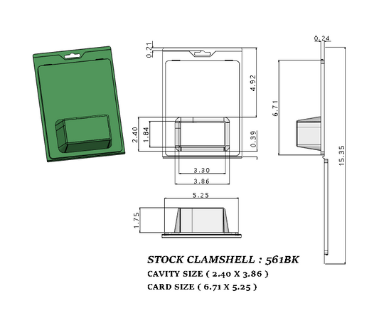 561BK ( 3" x 1 3/4" x 1 3/4" ) -Stock Clamshell