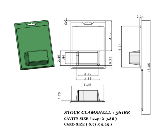 561BK (1 3/4" x  3" x 1 3/4" ) -Stock Clamshell