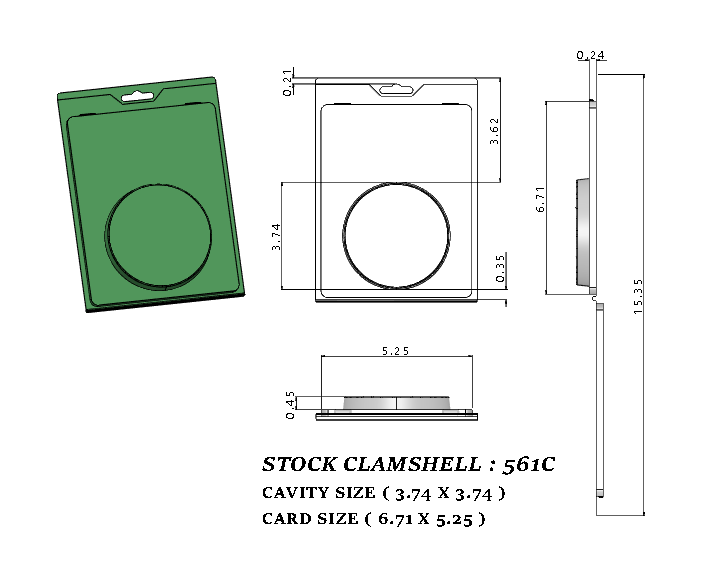 561C ( 3 5/8" Diameter x 7/16" Deep ) -Stock Clamshell