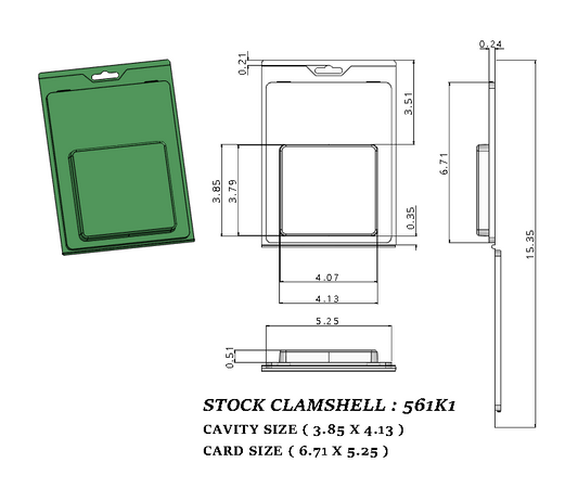 561K1 ( 3 7/8" x 3 5/8" x 1/2" ) -Stock Clamshell