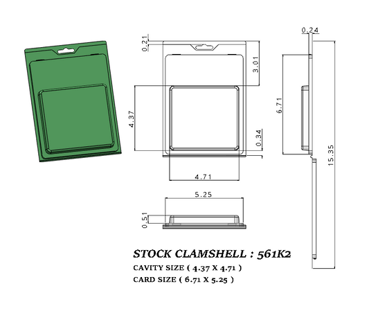 561K2 ( 4 3/8" x 4" x 1/2" ) -Stock Clamshell