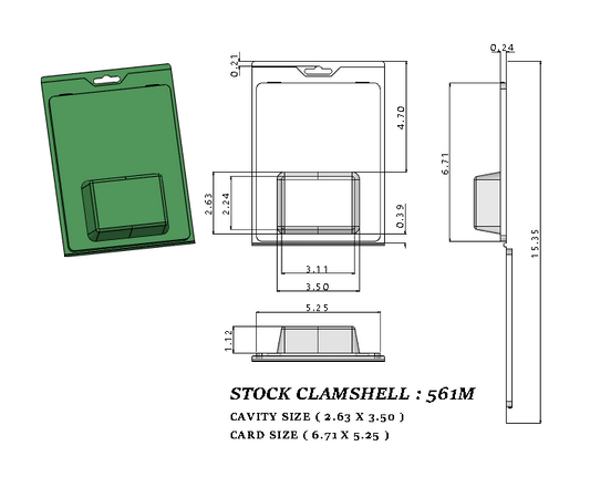 561M ( 3" x 2" x 1 1/8" ) -Stock Clamshell