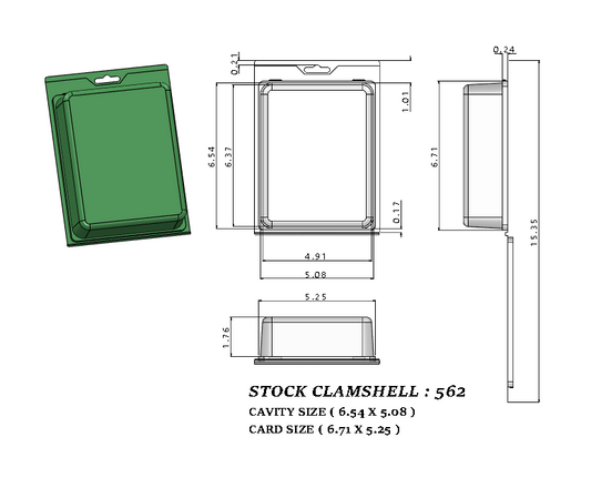 562 ( 5" x 6 5/8" x 1 7/8" ) -Stock Clamshell