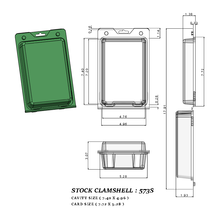 573S ( 4 1/2" x 7" x 3" ) -Stock Clamshell